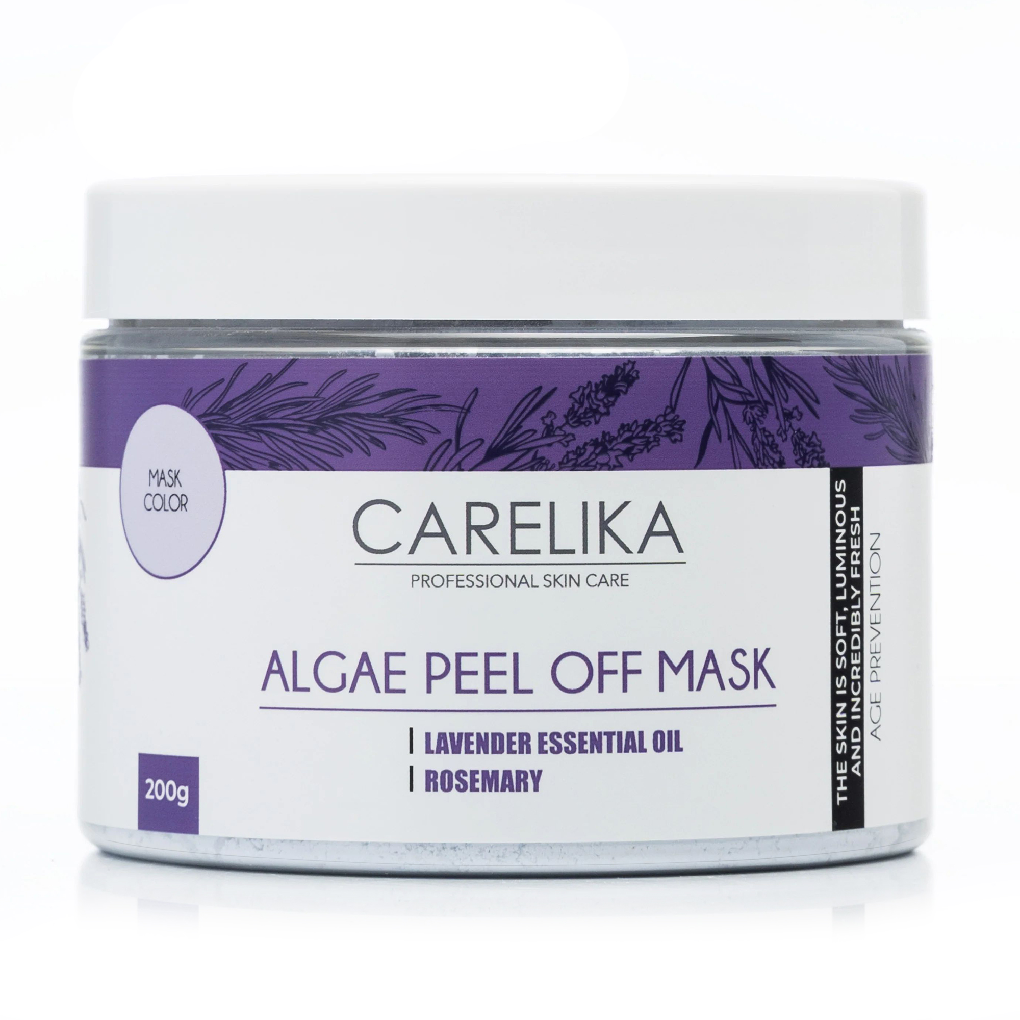 Альгінатна маска для обличчя Carelika Algae Peel Off Mask Lavender Essential Oil на основі водоростей з лавандовою олією та розмарином, 200 г