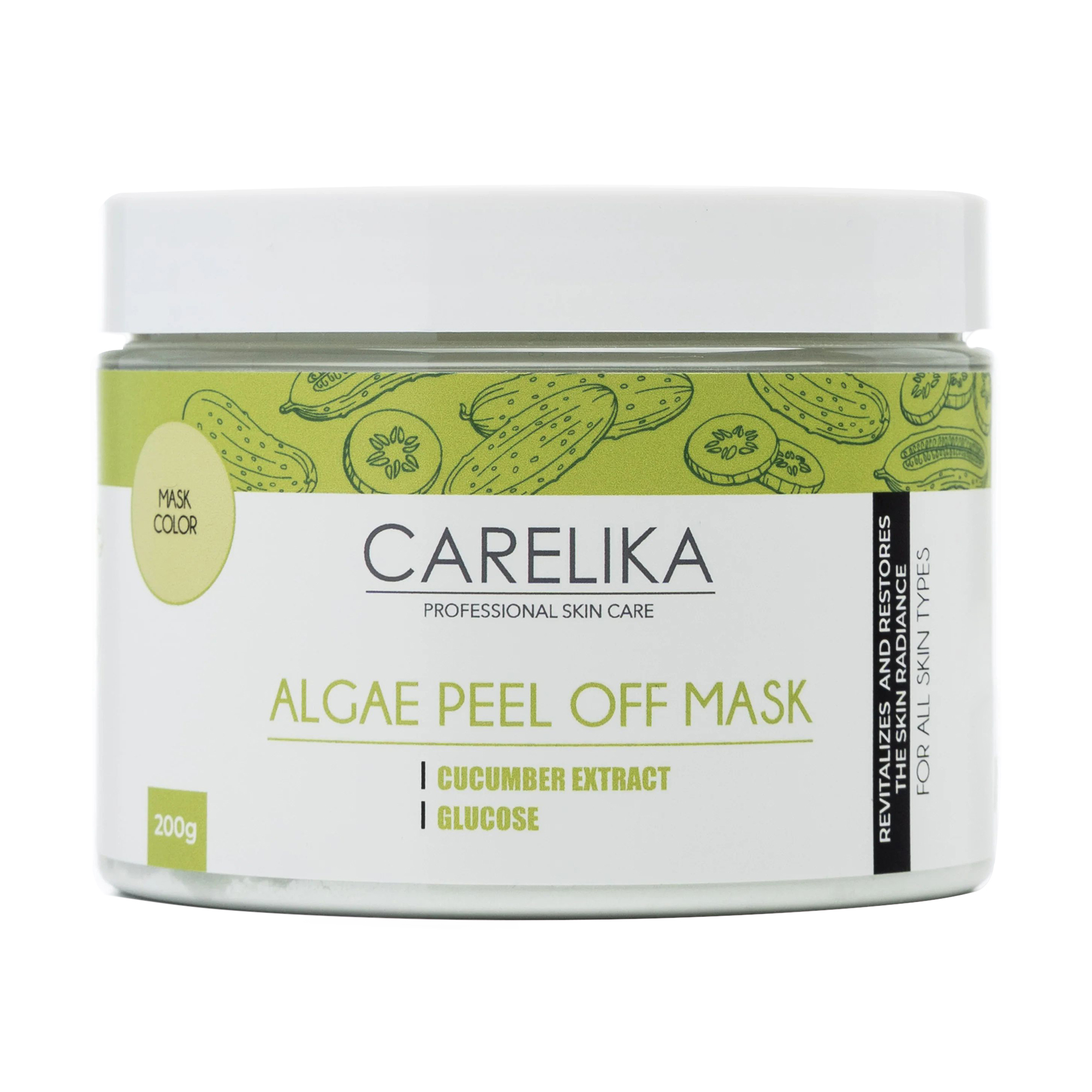 Альгінатна маска для обличчя Carelika Algae Peel Off Mask Cucumber Extract на основі водоростей з екстрактом огірка, 200 г